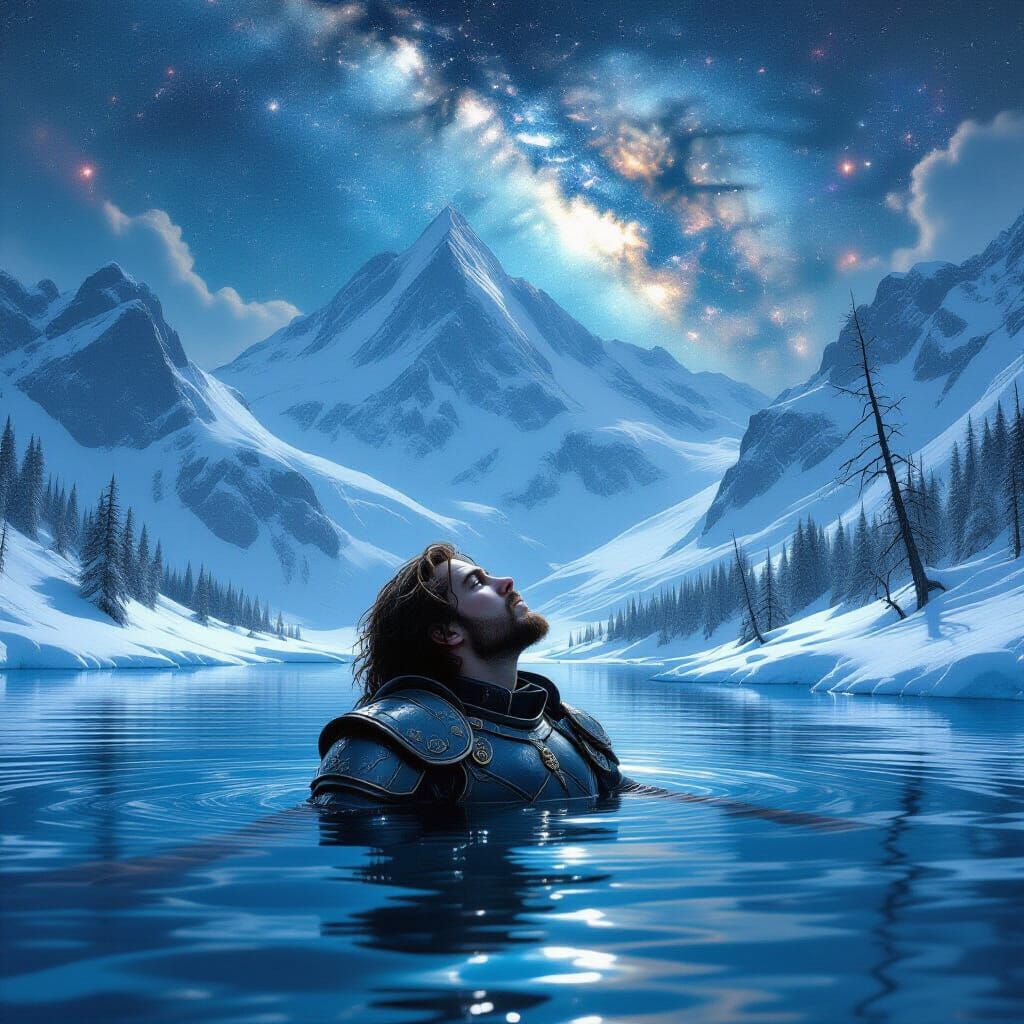 Lone Warrior Gazes at Galactic Sky