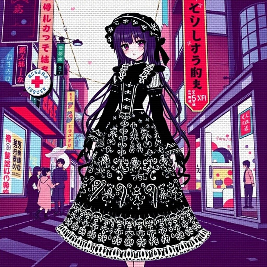 Intricate Anime Needlepoint Harajuku Street Fashion Innocent...
