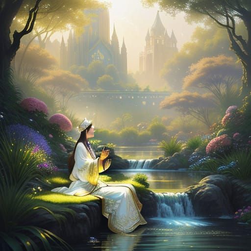 Ethereal Goddess Beside Babylon's Golden Rivers