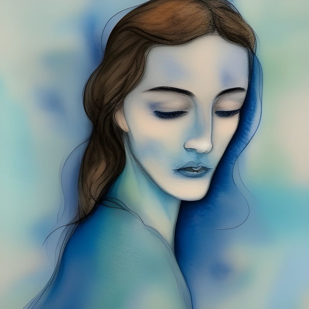 Monochromatic Blue Portrait of Serene Woman