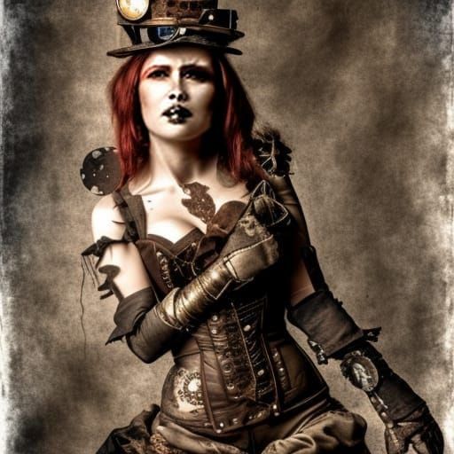 steampunk fantasy woman broken and battered shattered and tattered