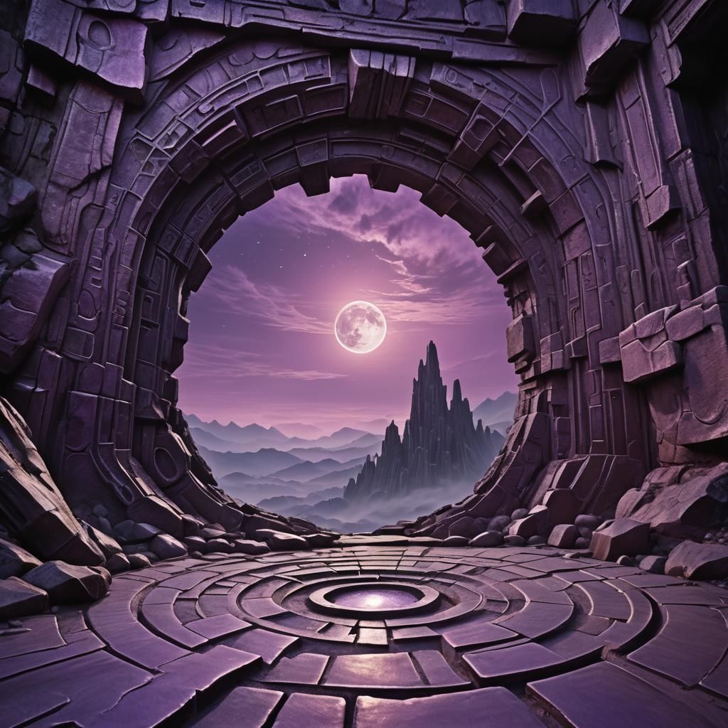 Surreal Vorticism Moonscape Portal at Twilight