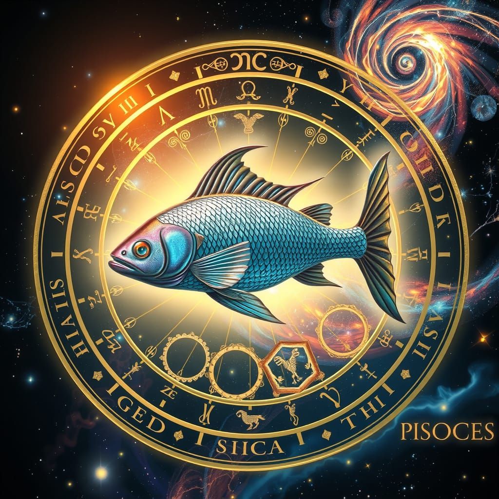 Majestic Zodiac Fish in Iridescent Scales and Celestial Glor...
