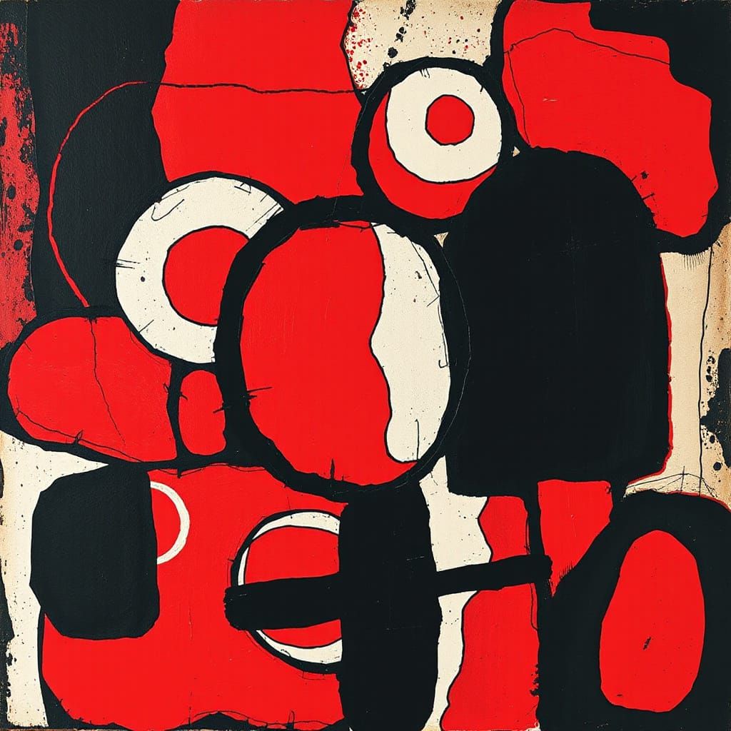 Abstract Hourloupe Composition with Bold Lines and Shapes