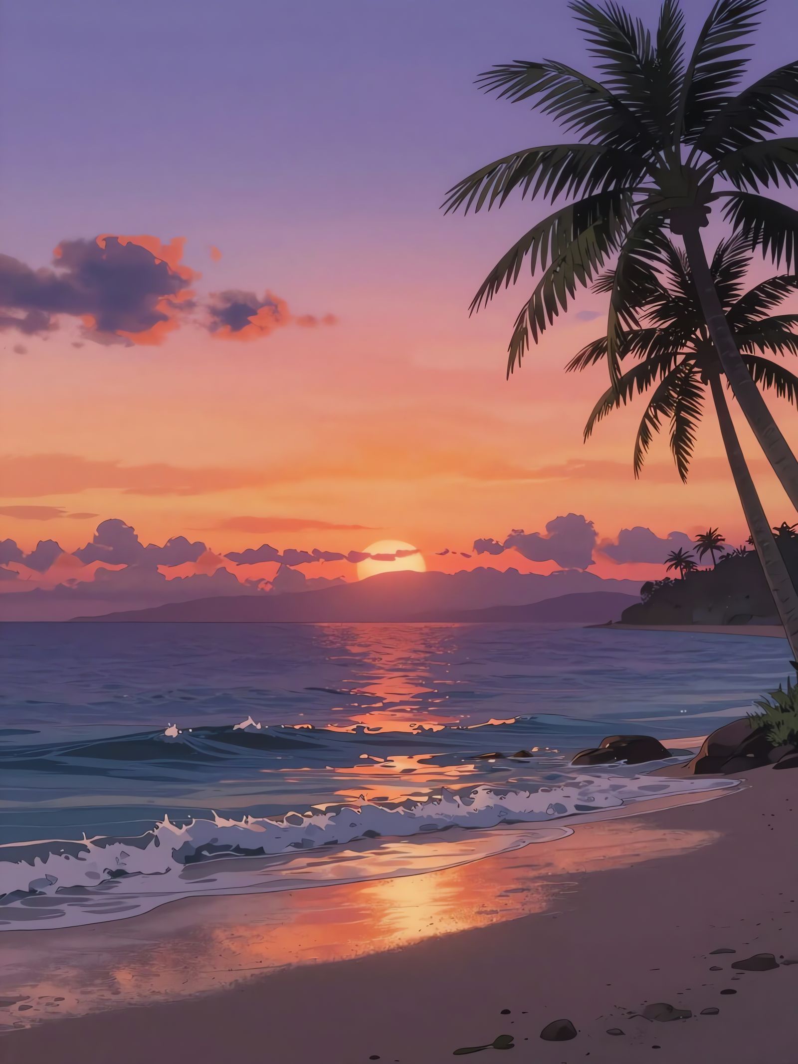 Anime Beach Sunset in Studio Ghibli Style