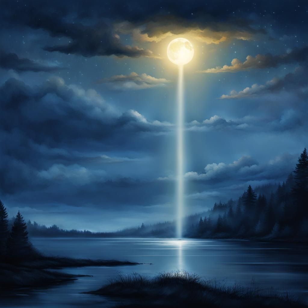 Beacon of Light Shines Through Cloudy Night