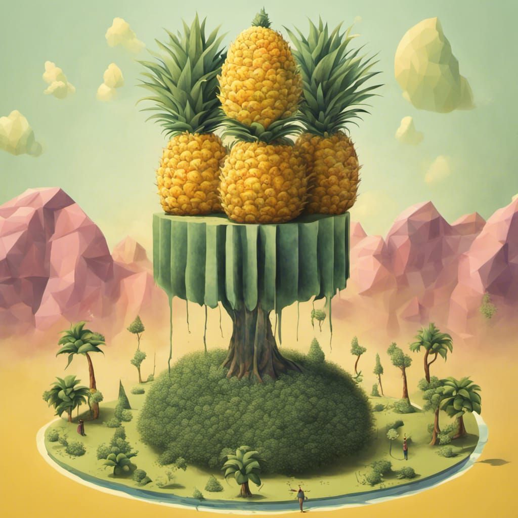 Surreal Pineapple Head: Isometric Digital Art