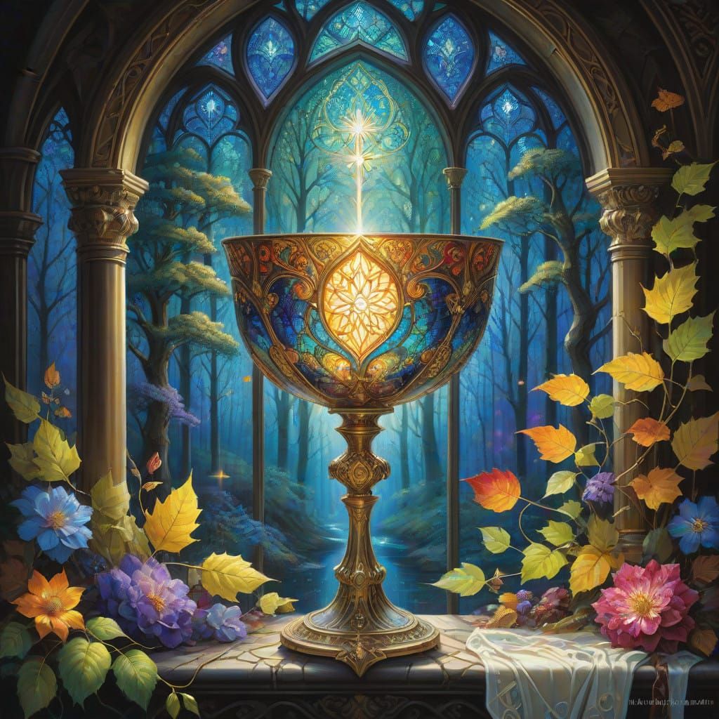 Golden Chalice Illuminates Snowy Fantasy Landscape