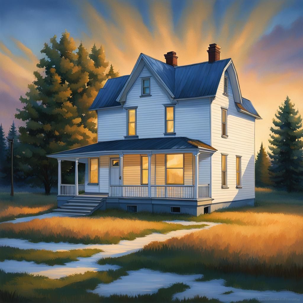 1930's white two story farmhouse in Saskatchewan Canada