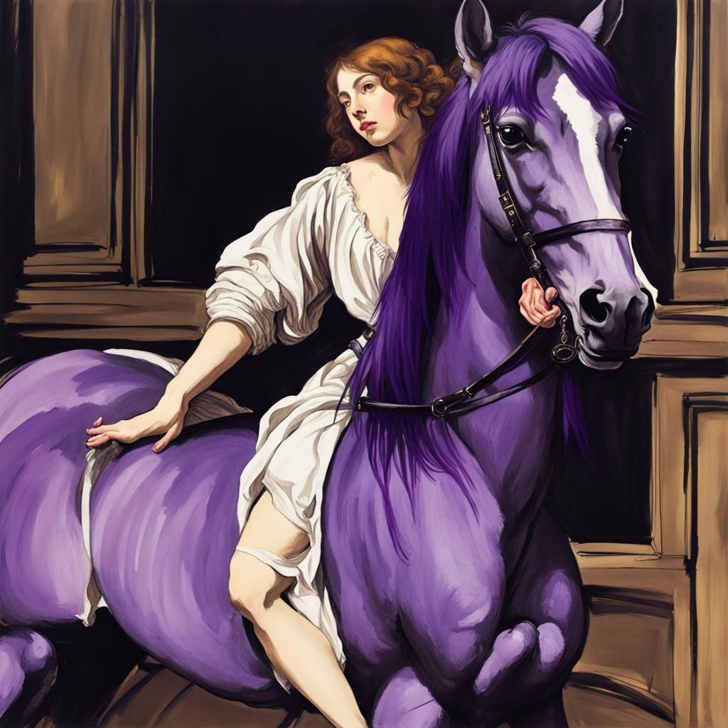 Purple Pony Girl in European Ink Print Style