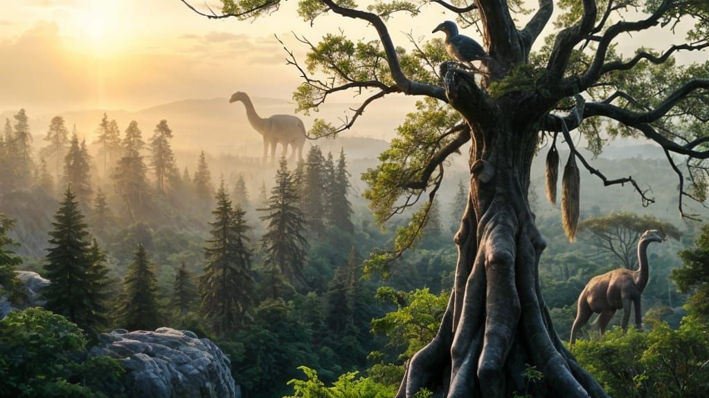 Prehistoric Dawn: Sauropods in a Lush Landscape