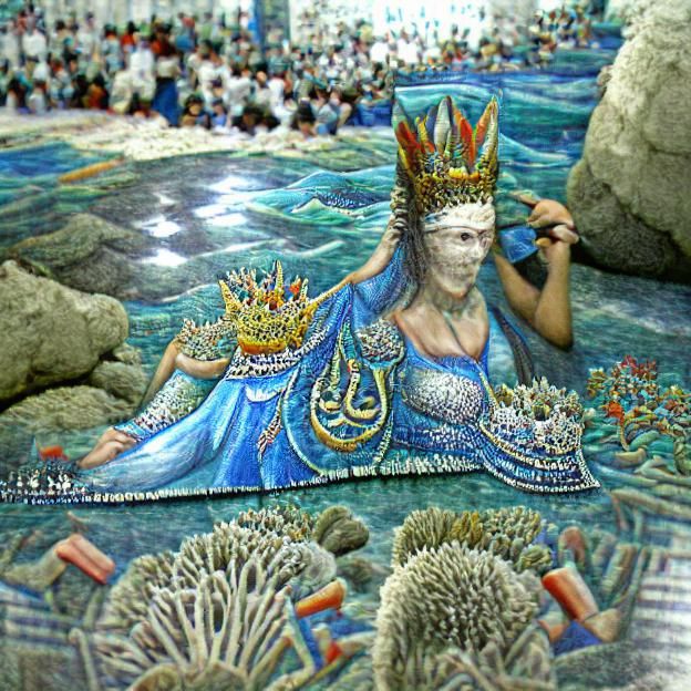 Crowned Queen of the Coral Sea: Detailed Mosaic Art