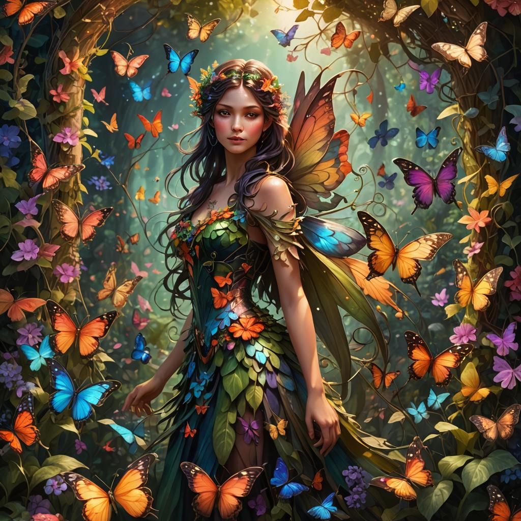 Fairy in Butterfly Garden: Fantasy Illustration