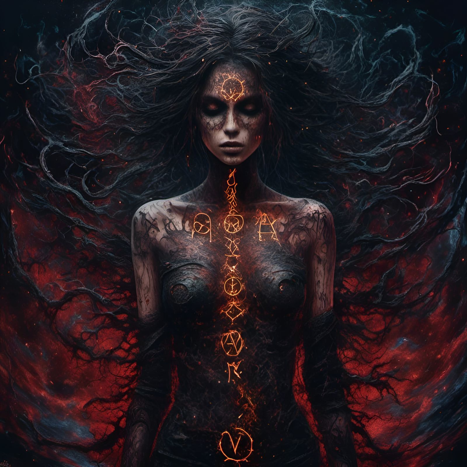 Ocean Warlock with Glowing Runes in Cosmic Graffiti