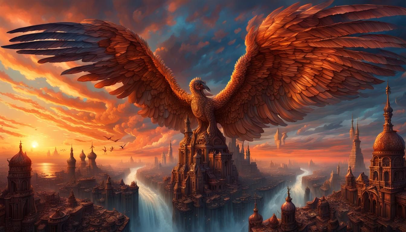Pegasus Soaring Through Sunset Sky: Fantasy Concept Art