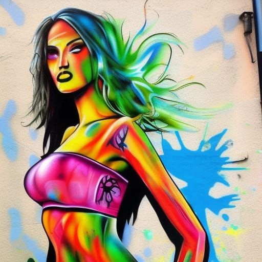 Blonde Model in Graffiti Street Art Style