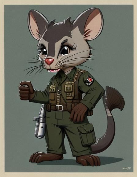 Grotesque Rat Soldier in 1960s Cartoon Style
