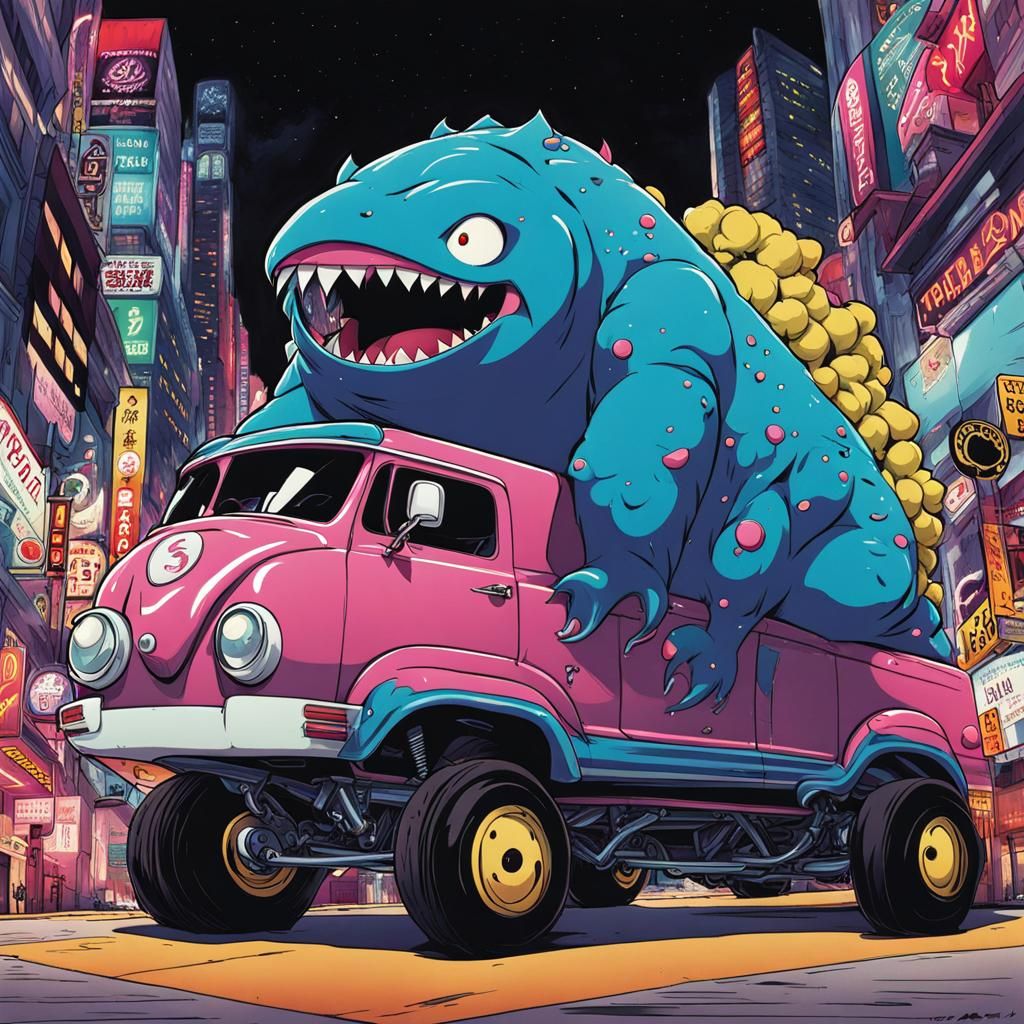 Anime Style Illustration of Skateboarding Monster