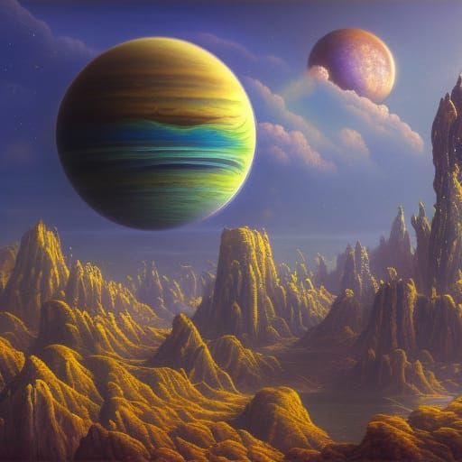 Art Nouveau City with Alien Planets