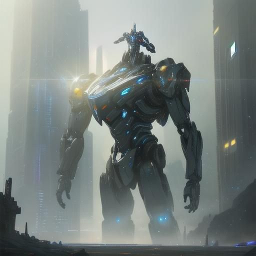 Handsome Boy with Futuristic Mech, Digital Art