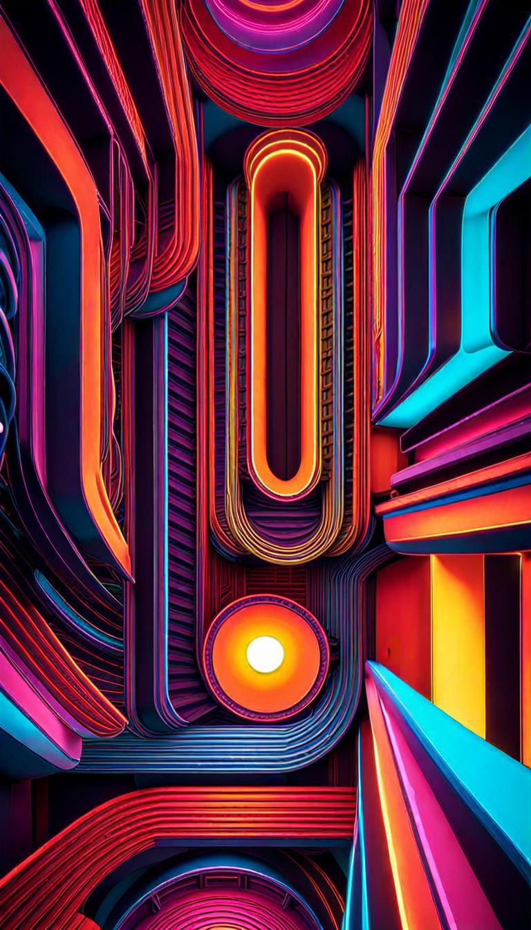 Neon 3D Sonic Analysis of Tubular Bells in Cubist Style