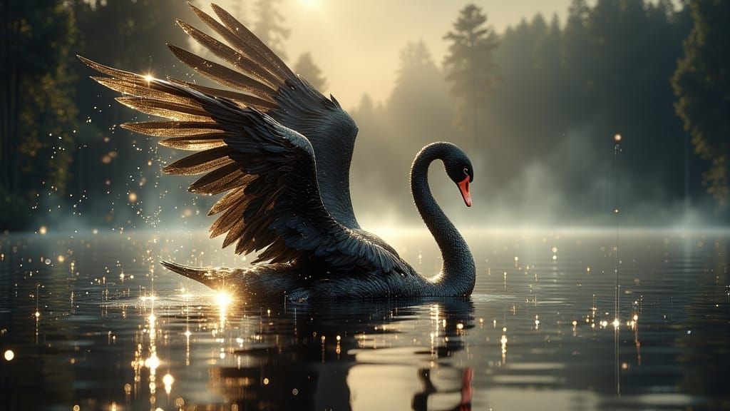 Black Swan Ballerina with Fairy Wings in Arabesque