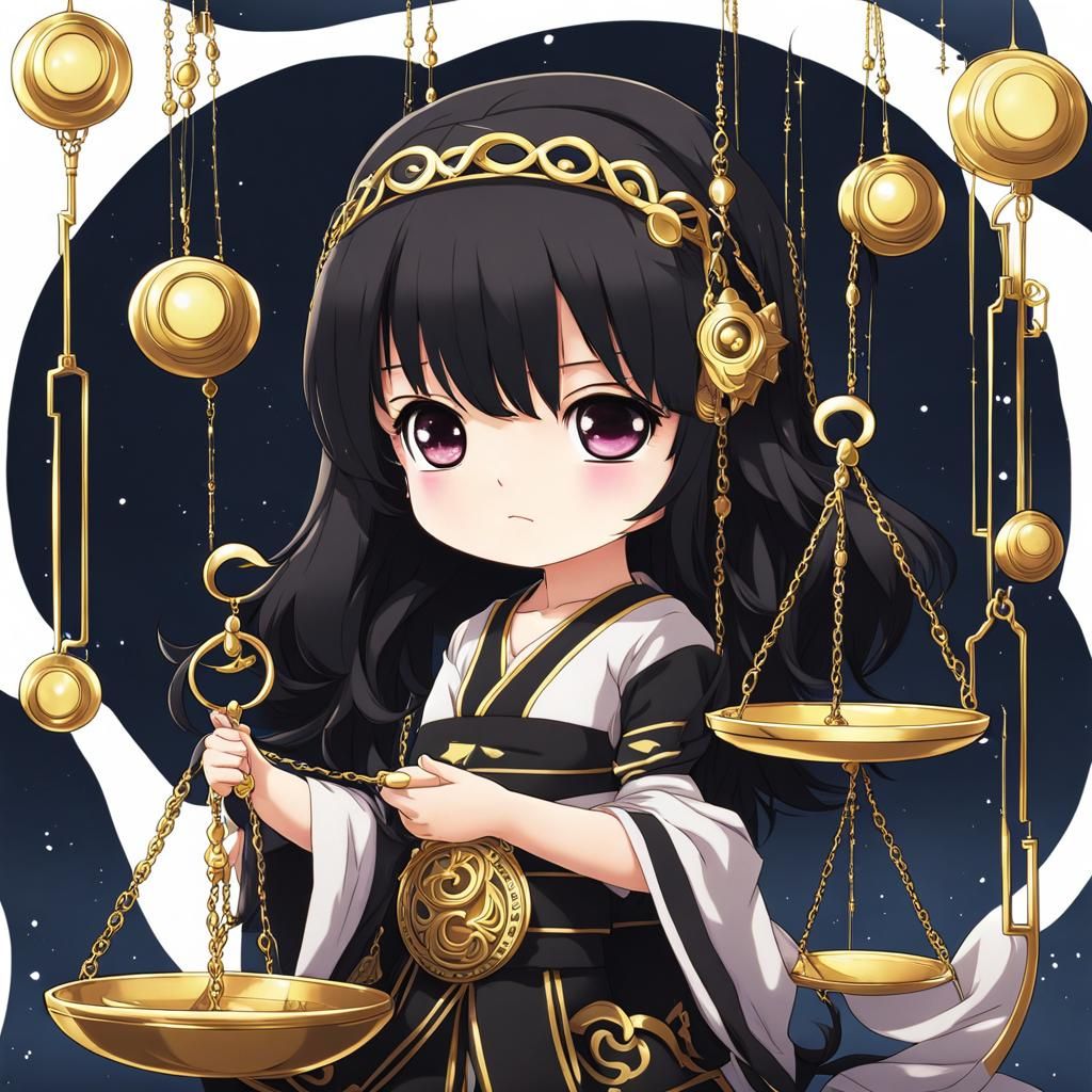 Chibi Anime Girl with Libra Scale in Anime Style