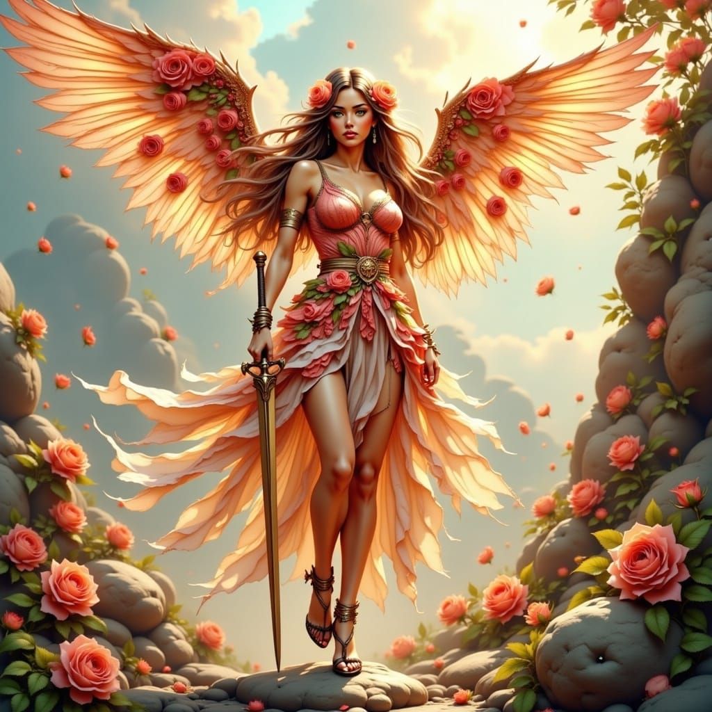 Angel of Roses in Cyberpunk Style