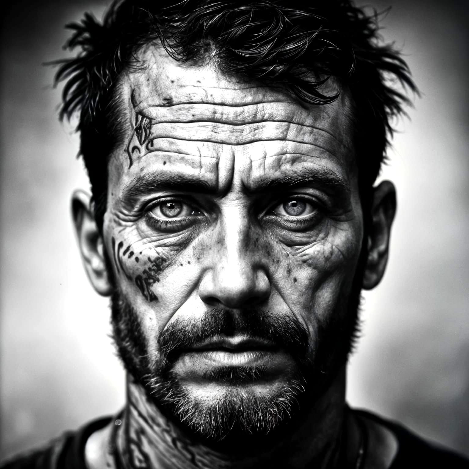 Ultra-Realistic Portrait of a Tattooed Man