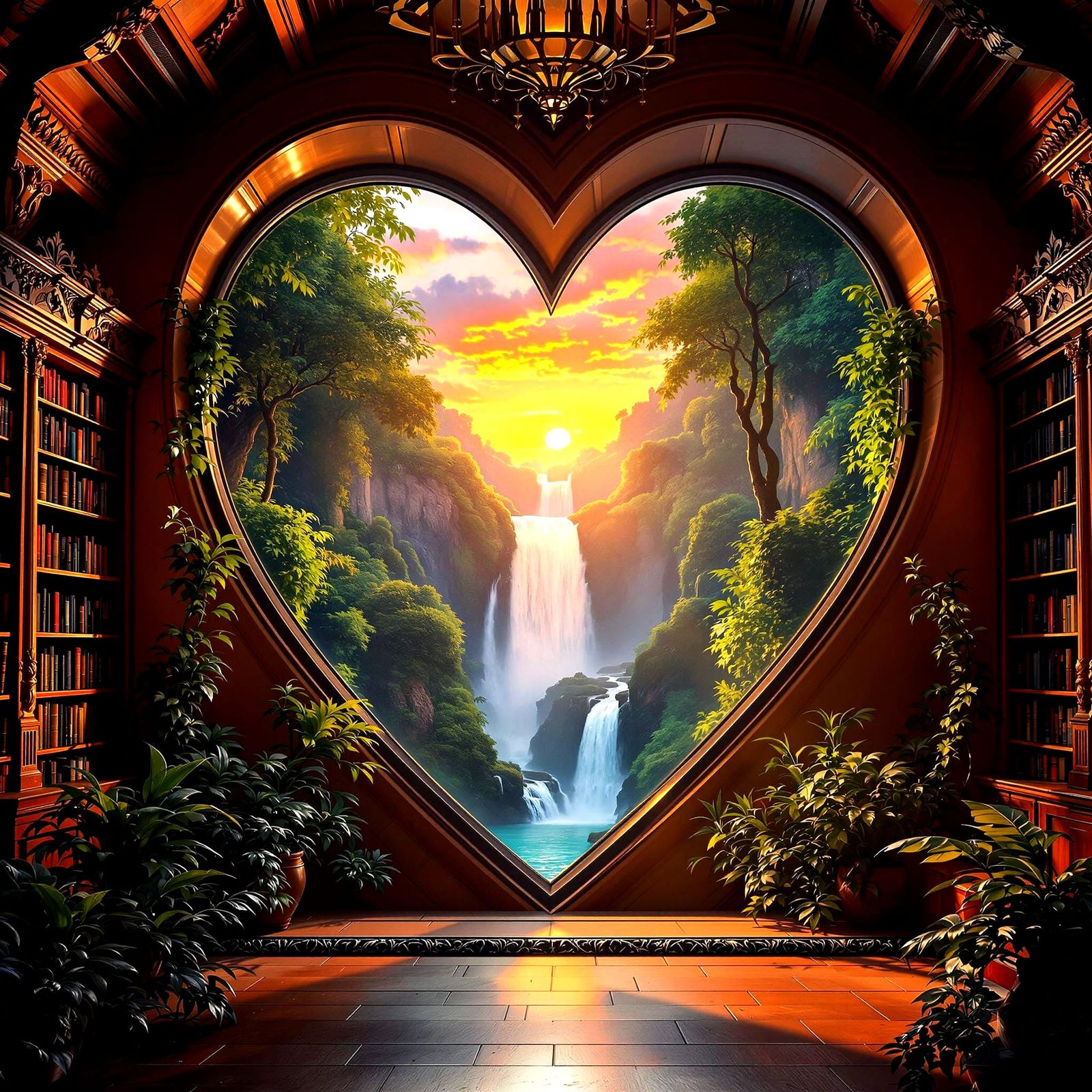 Vibrant Library Oasis at Sunset