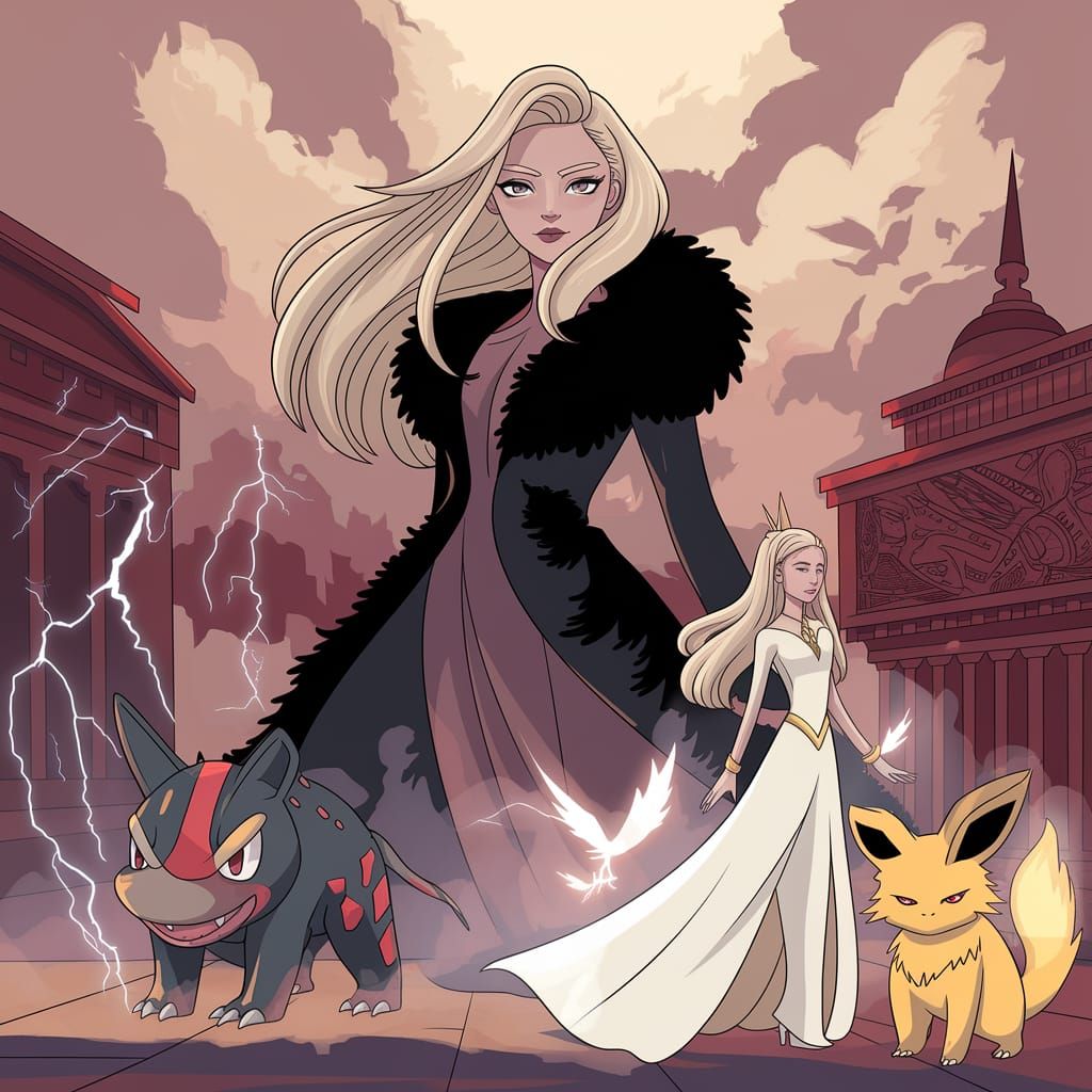 Majestic Cynthia in Digital Art, Surrounded by Mythical Crea...