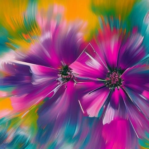 Expressionistic Pink and Purple Abstract Flowers