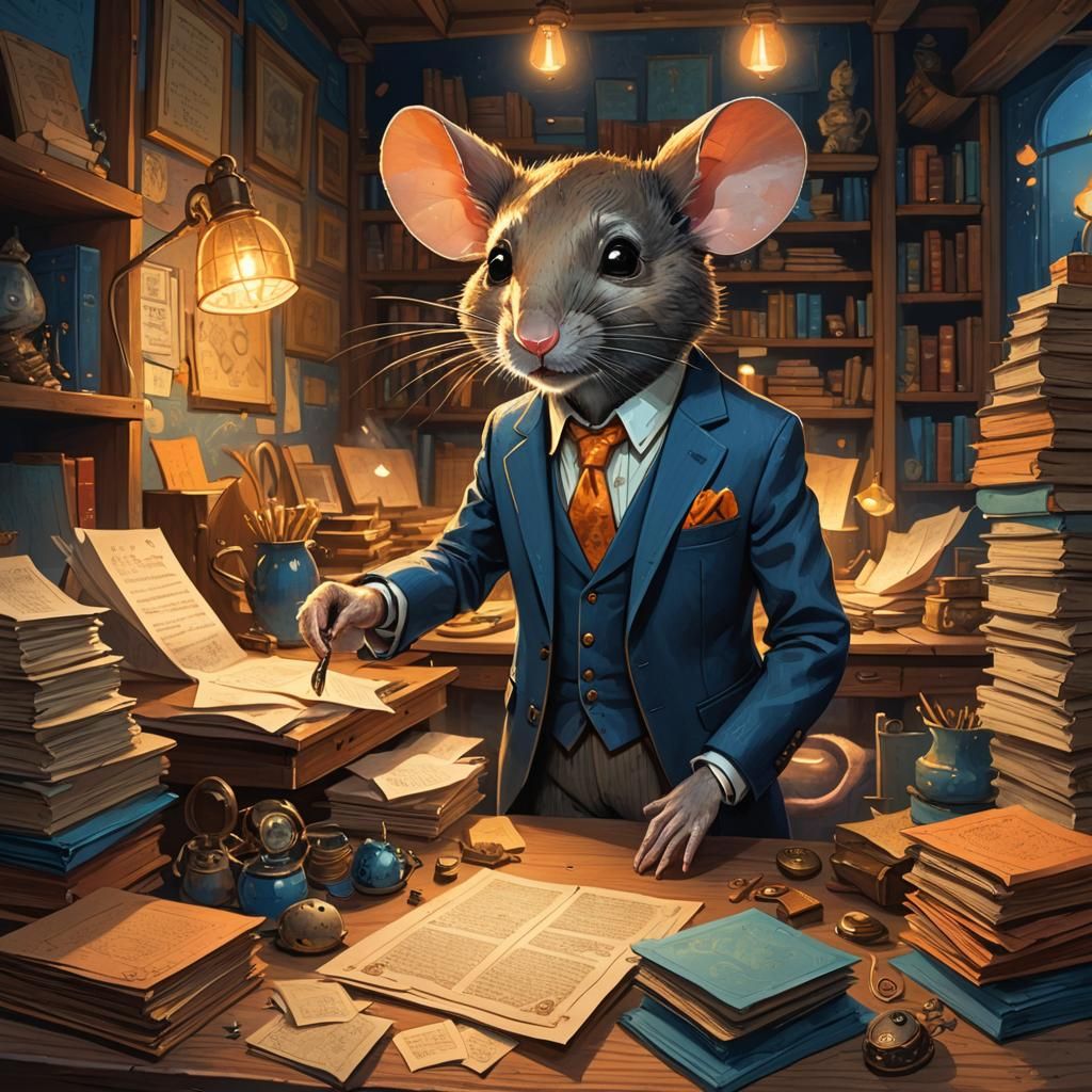 Mouse Businessman in Whimsical Fantasy Illustration