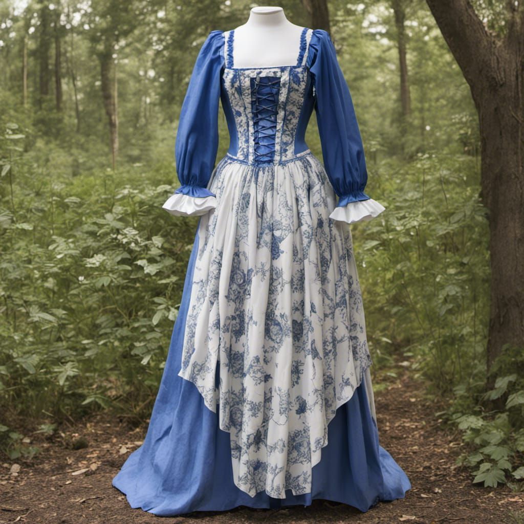Baroque Peasant Dress with Lapis Corset on Form