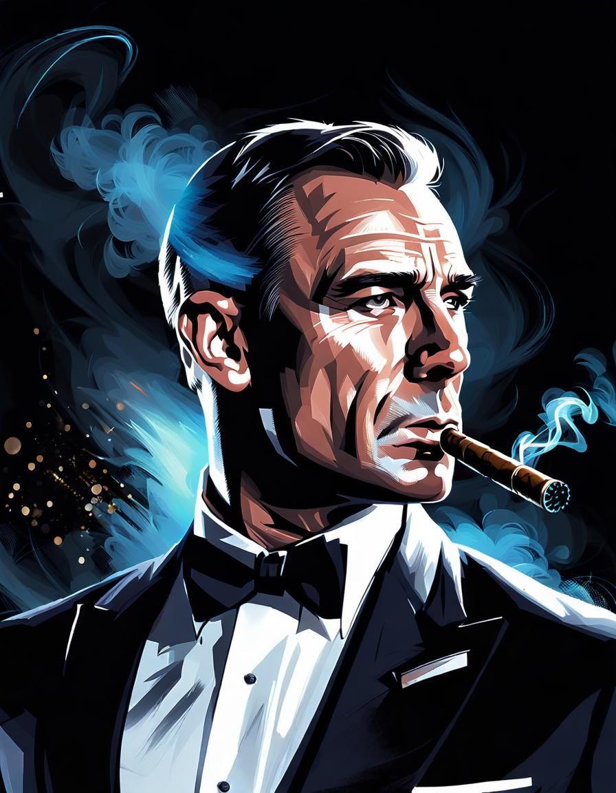 James Bond Portrait with Cigar in Digital Art Style