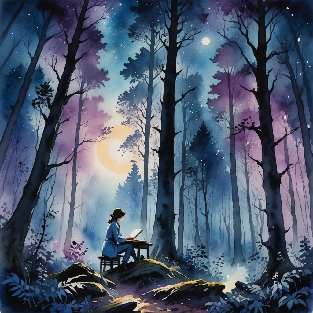 Mystical Forest Scene in Van Gogh Style