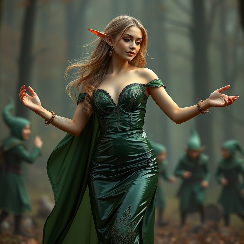 Beautiful Elf Dancing in Latex Dress