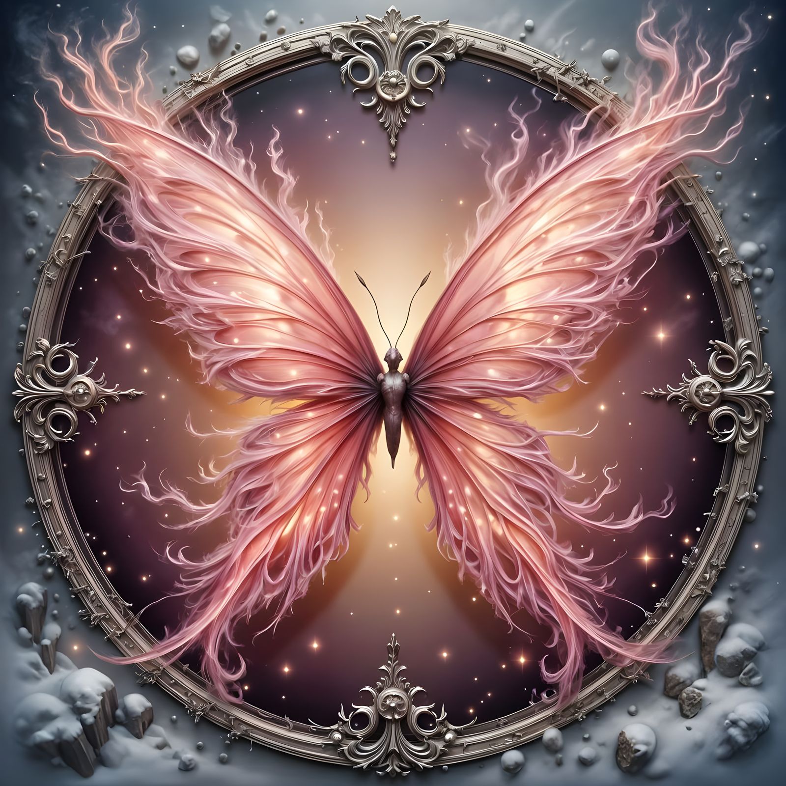 Majestic Fiery Butterfly in Winter Frame