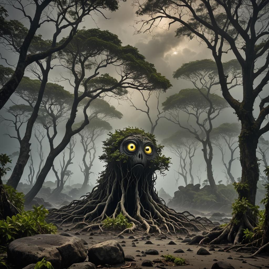 Mysterious Island of Glowing Eyes: Fantasy Concept Art