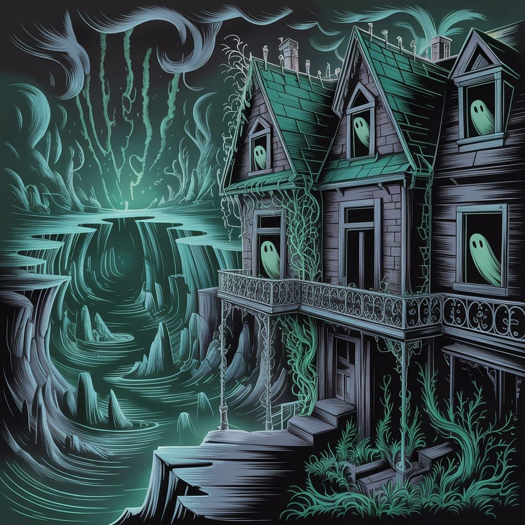 Haunted Victorian Mansion Overlooking Dark Chasm