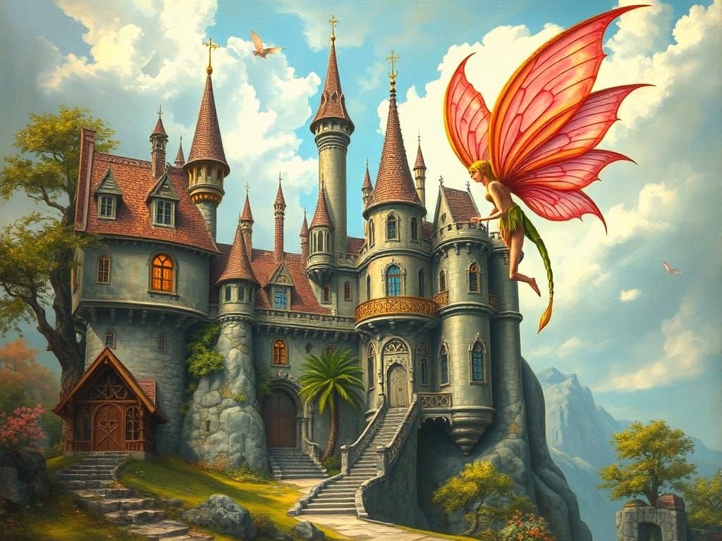 Enchanting Fairy in a Majestic Fantasy Castle