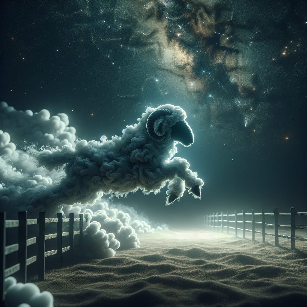 Smoky Sheep Leaping Under Starlit Sky in 8K