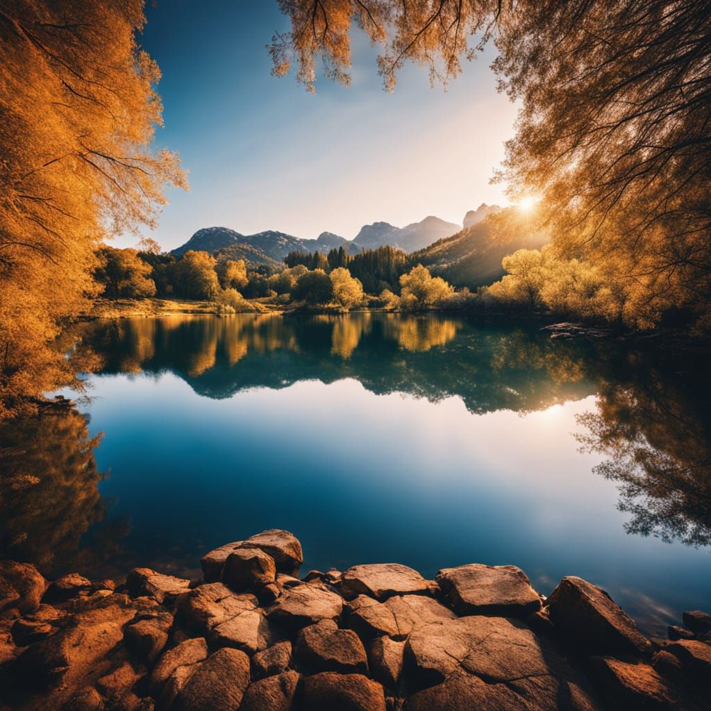 Vibrant Blue Lake Landscape Photography