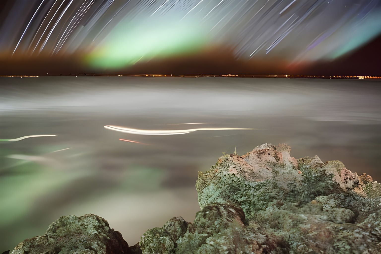 Psychedelic Star Trails over Surreal Landscape