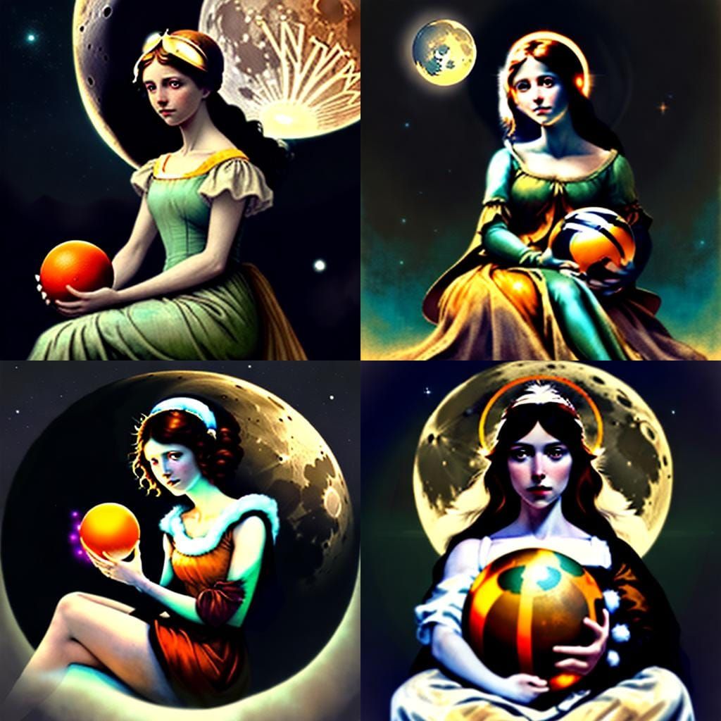 Vintage Christmas: Woman on Moon, Digital Art