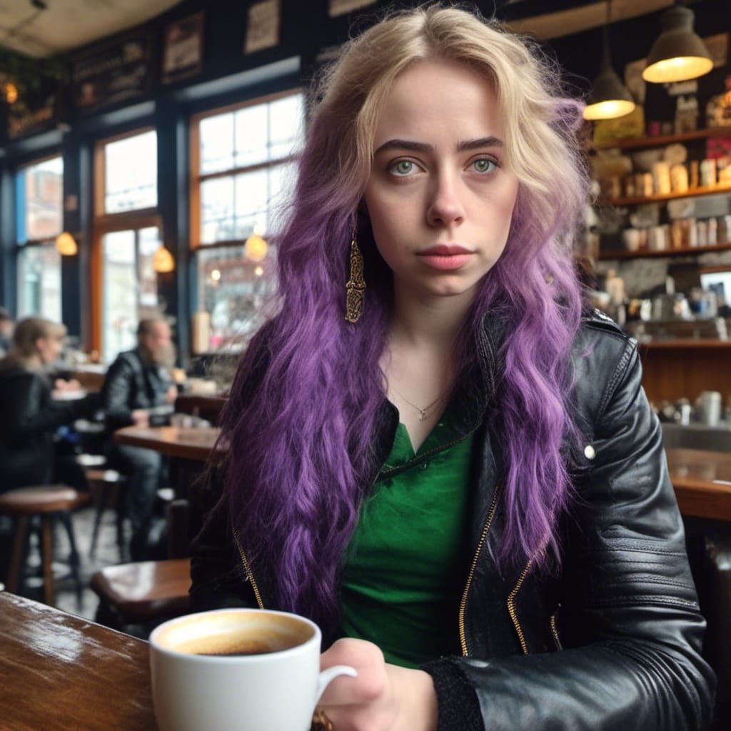 Valkyrie Trans Girl with Viking Features in Cafe