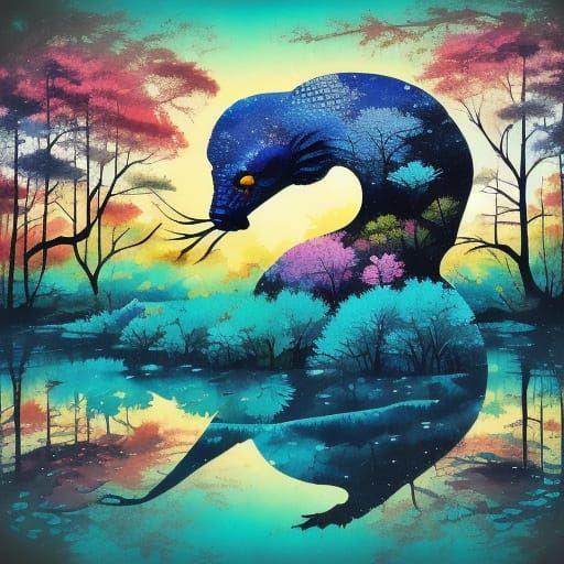 Surreal Woodland Scene in Op Art Illusion Style