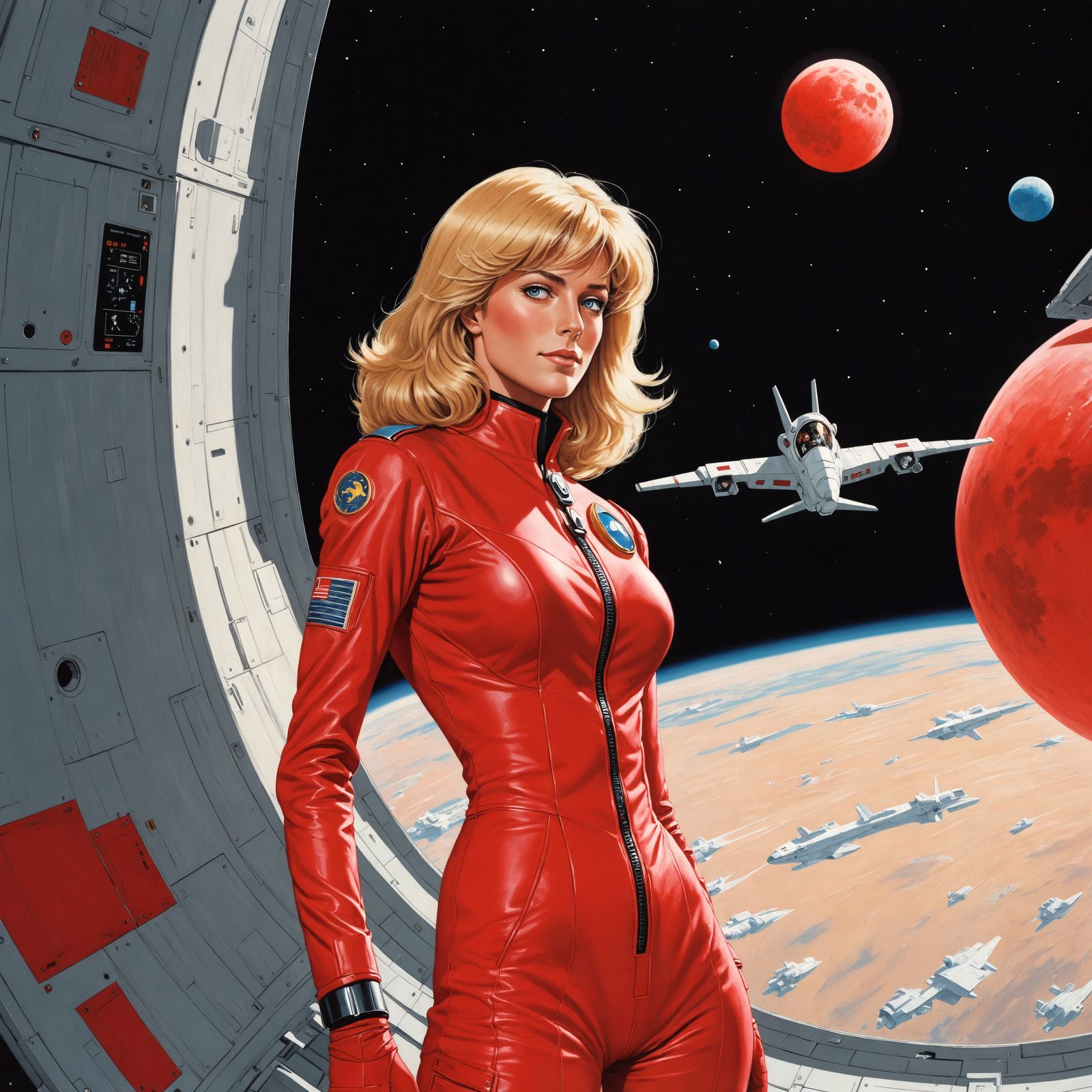 Androgynous Space Pilot in Vintage-Inspired Watercolor Style