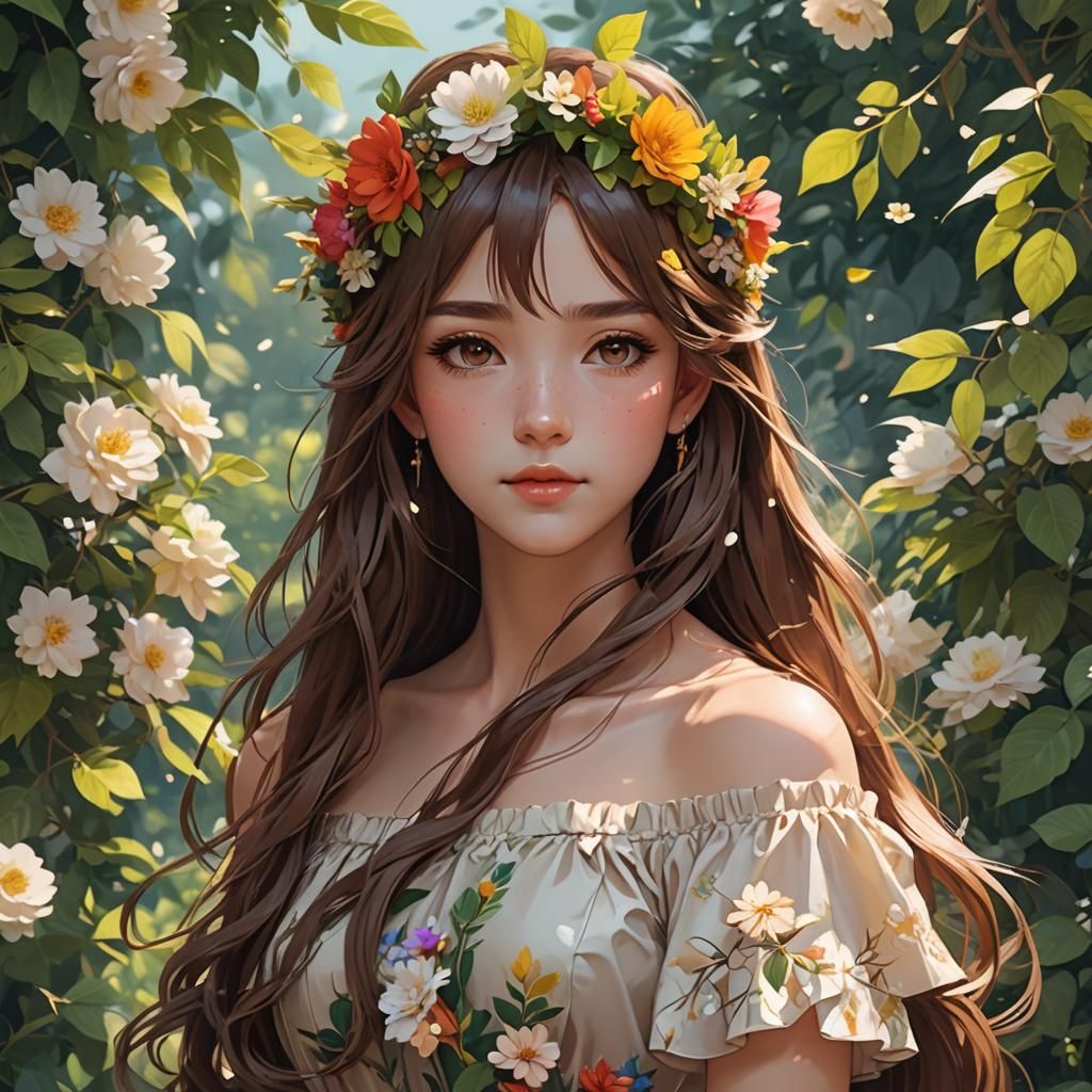 Beautiful Woman in Papier Collé Anime Style