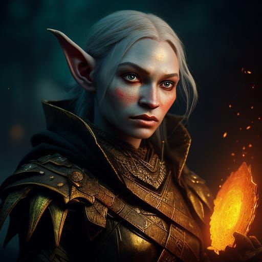 Fierce Drow Warrior Engages in Epic Go Match in Warm Firelig...